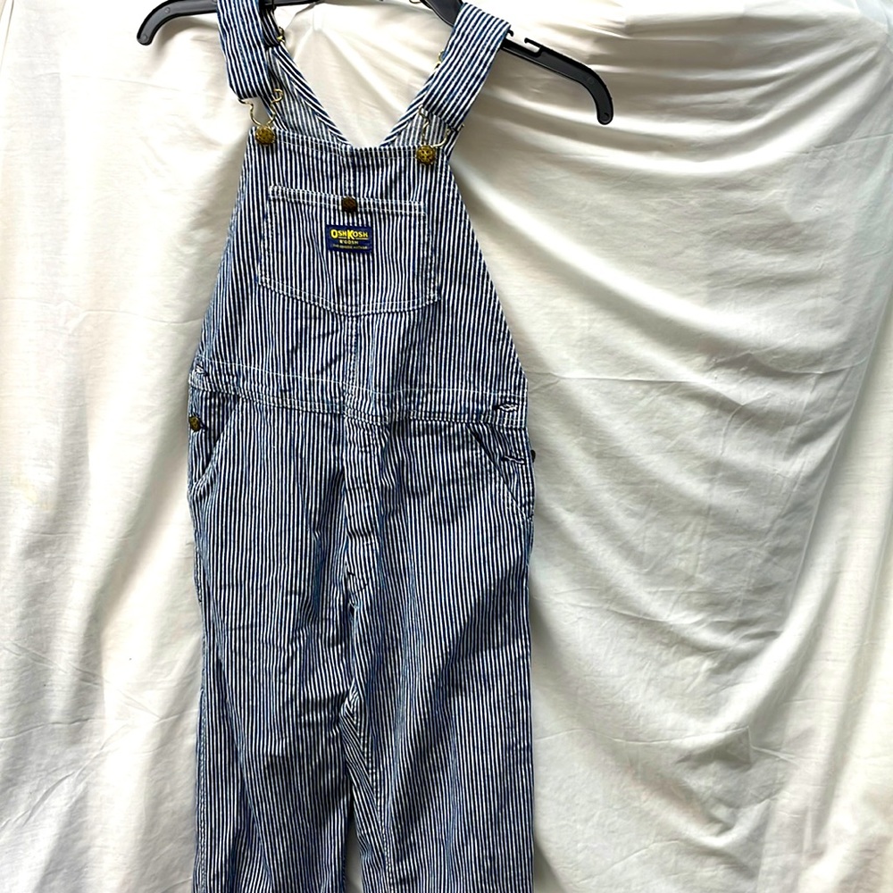 OshKosh b’Gosh railroad striped overalls boys sz 14